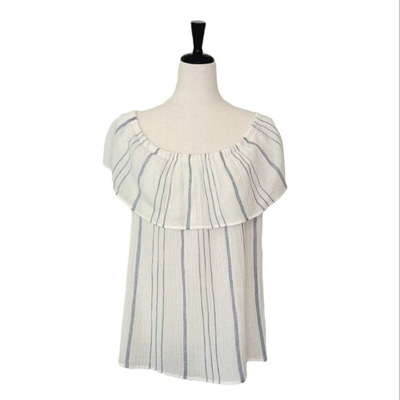 Vintage America Blues Off White & Blue Striped Two Way Neckline Blouse Size XL - Picture 1 of 9